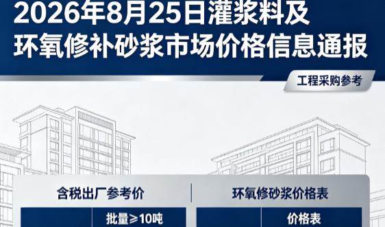 荆门2026年8月25日灌浆料及环氧修补砂浆市场价格信息通报